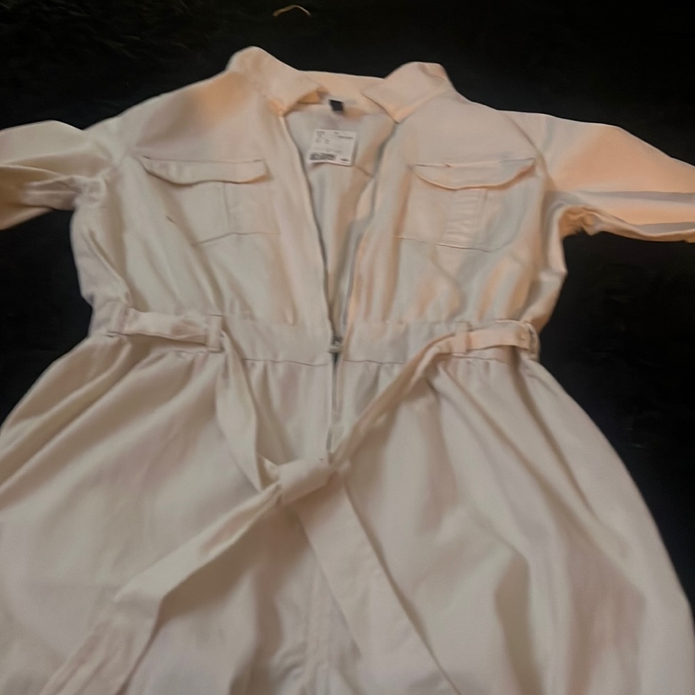 H&M cream jumpsuit jean cotton polyester